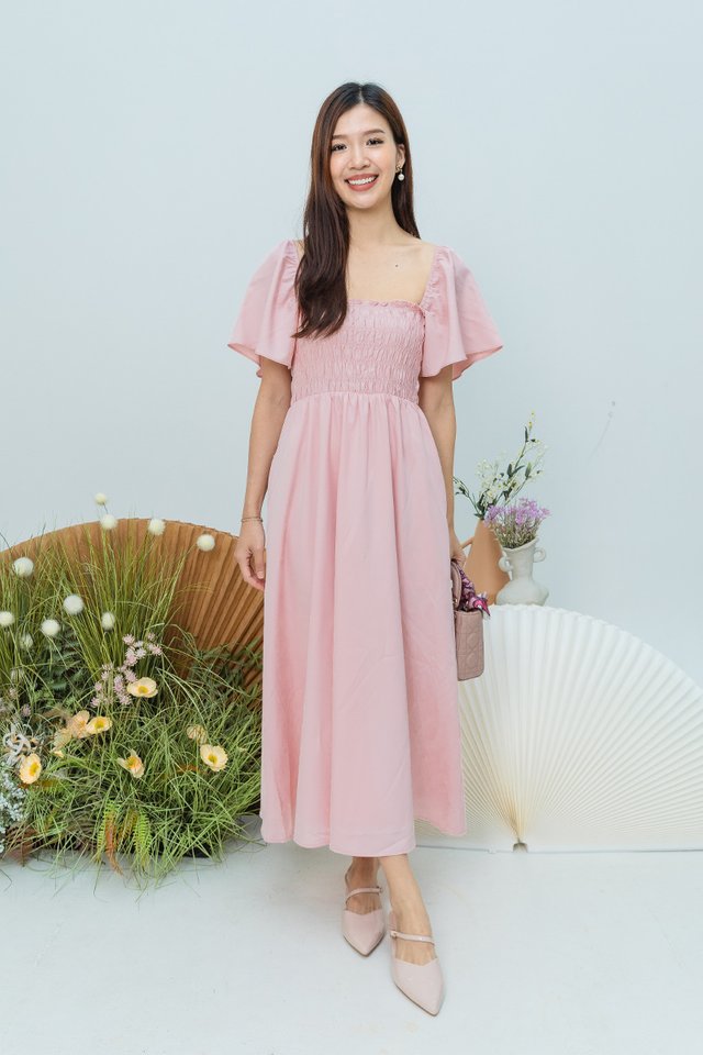 Aria Multi-Way Smocked Dress in Solid Pink