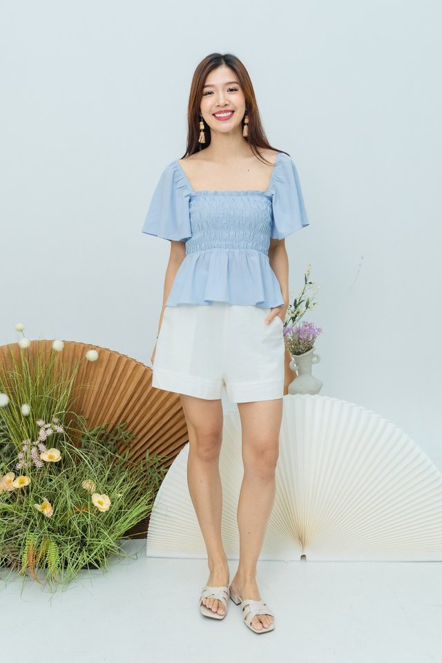 Aria Multi-Way Smocked Top in Sky Blue