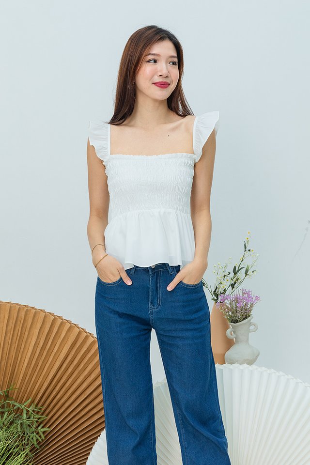 Aria Multi-Way Smocked Top in White