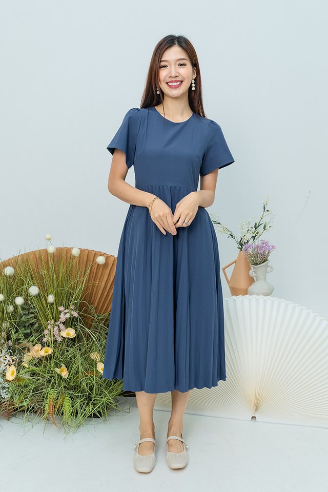 Gentle Folds Dress in Solid Steel Blue