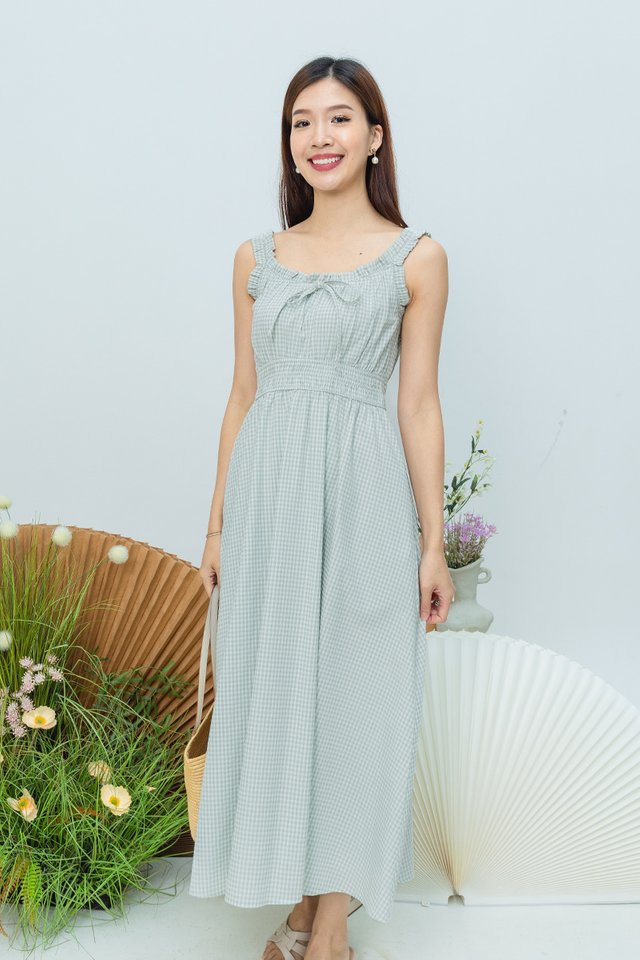 Poppy Gingham Dress in Tea Green