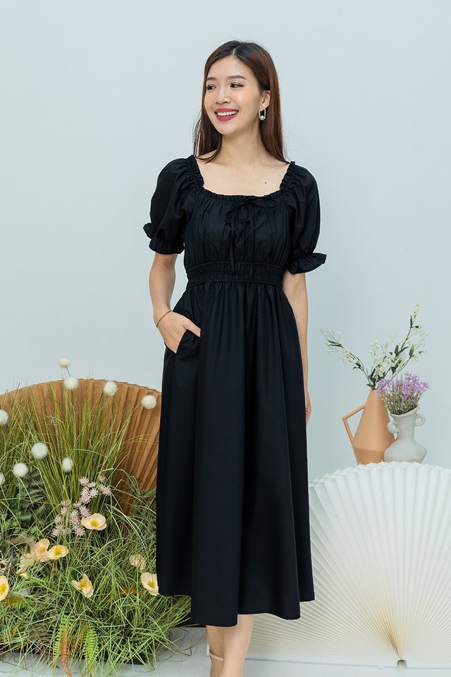 Twirl and Frill Dress in Solid Black