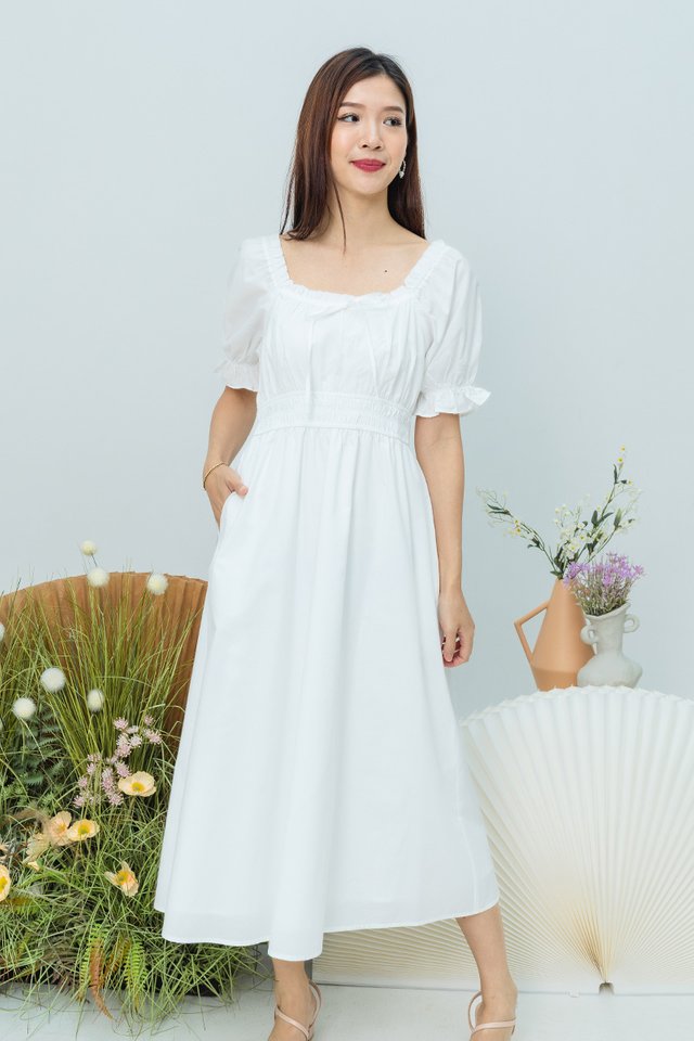 Twirl and Frill Dress in Solid White