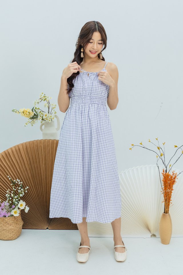 Cafe Stroll Gingham Dress in Purple