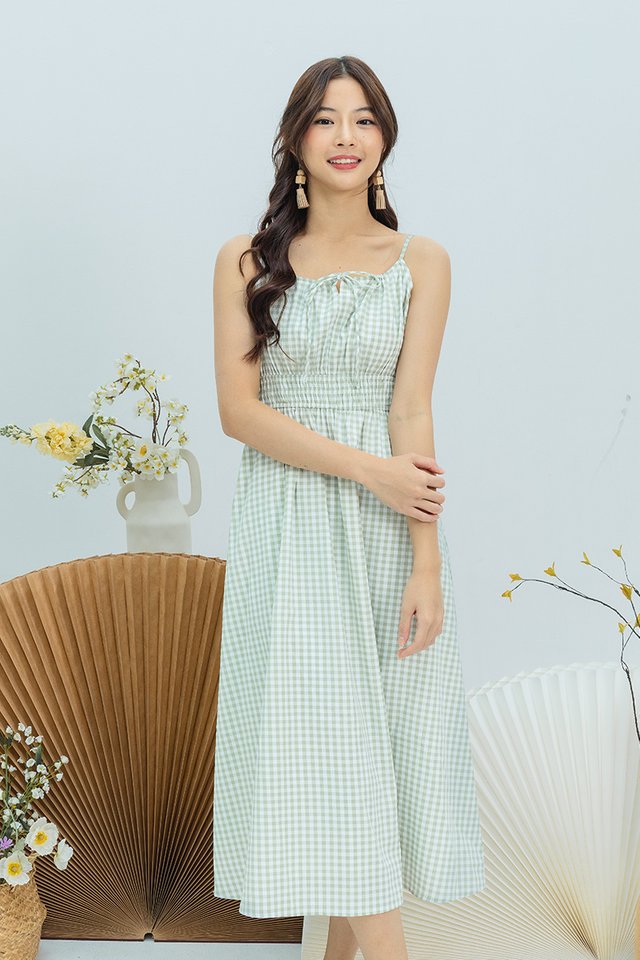 Cafe Stroll Gingham Dress in Tea Green