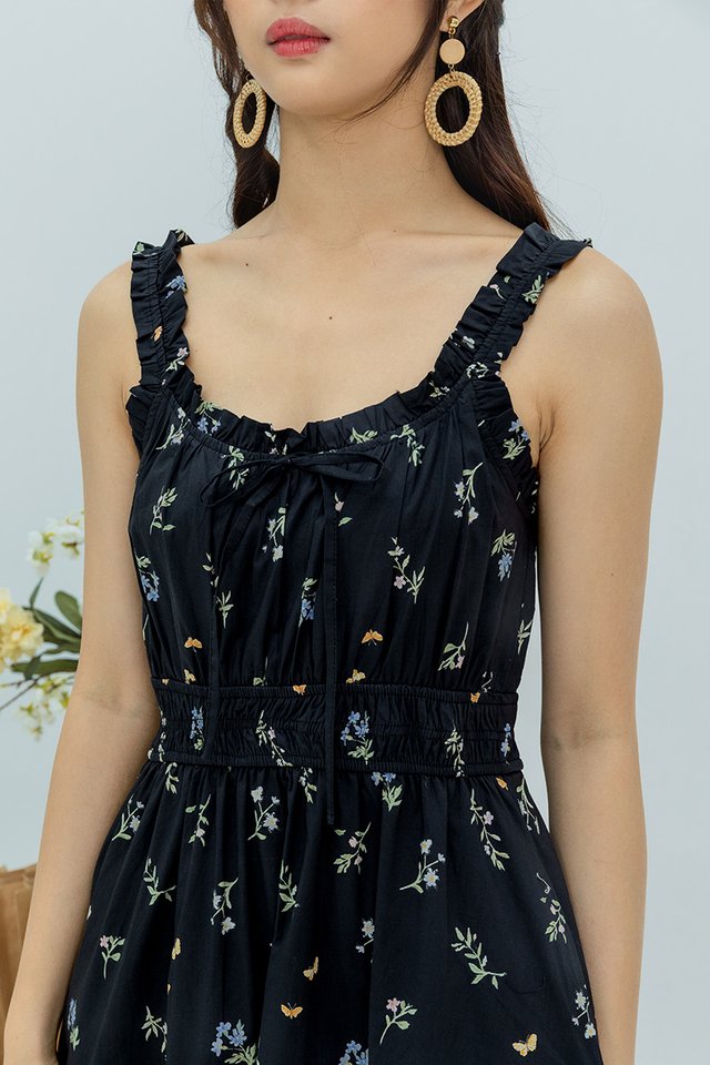 Poppy Garden Dress in Black Butterflies
