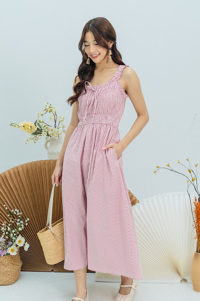 Poppy Gingham Dress in Tea Rose