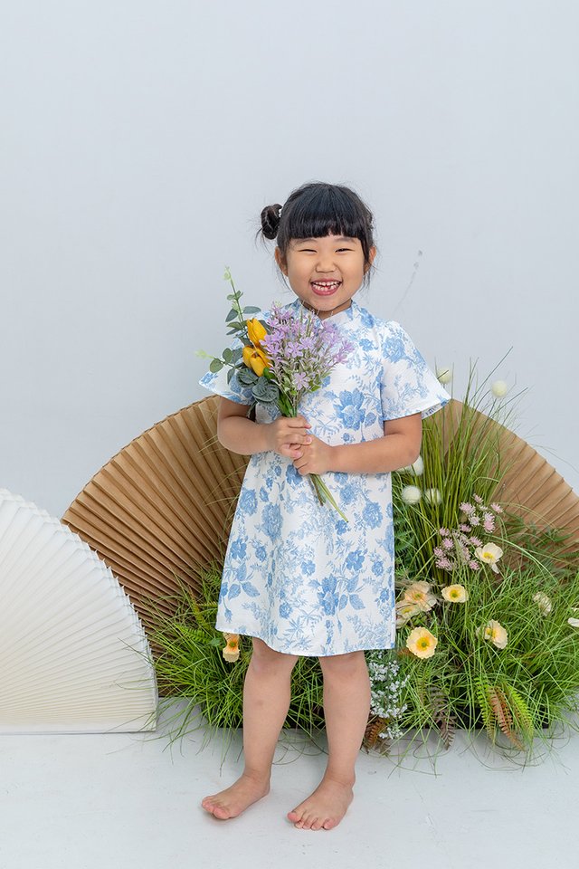Bloom of Abundance Girl’s Dress in Blue Porcelain