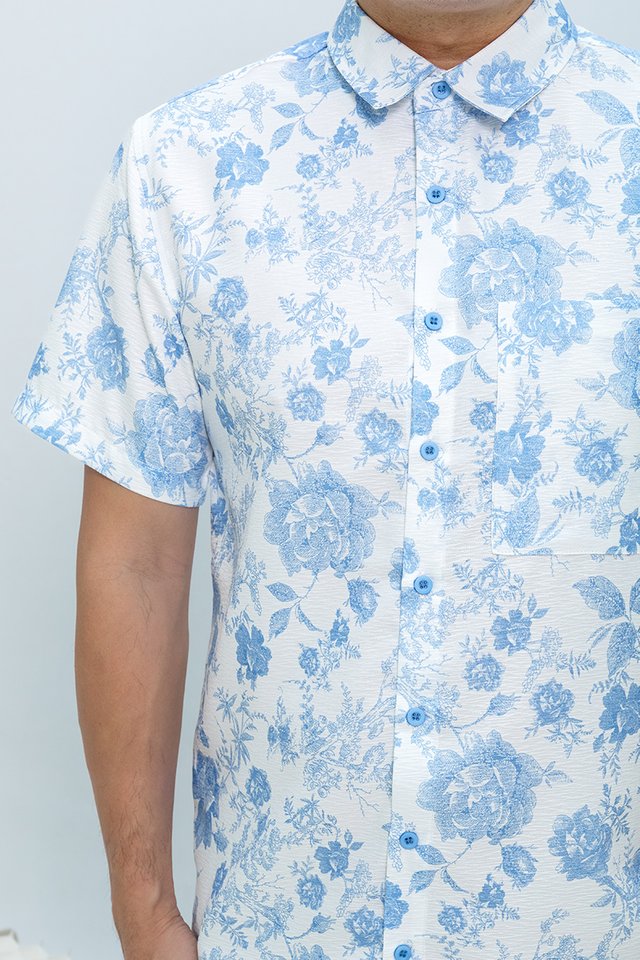 Bloom of Abundance Men's Shirt in Blue Porcelain
