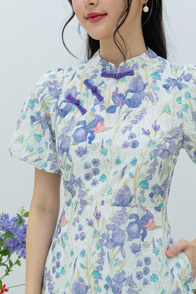 Eastern Blossom Cheongsam Dress in Purple