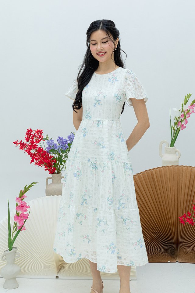 Elara Tiered Dress in Cloudflower