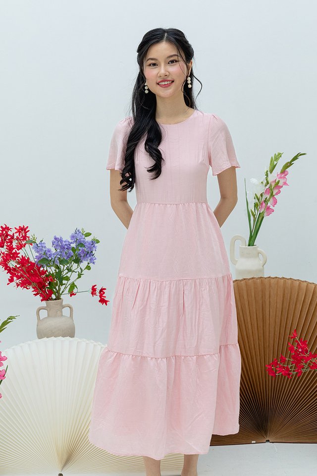 Elara Tiered Dress in Pink