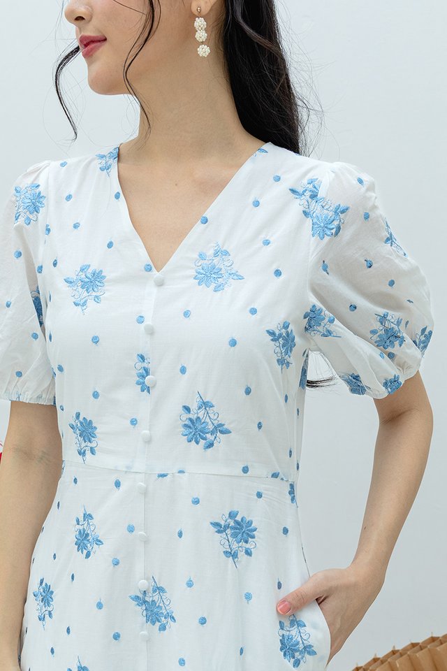 Luna Embroidery Button-Down Tiered Dress