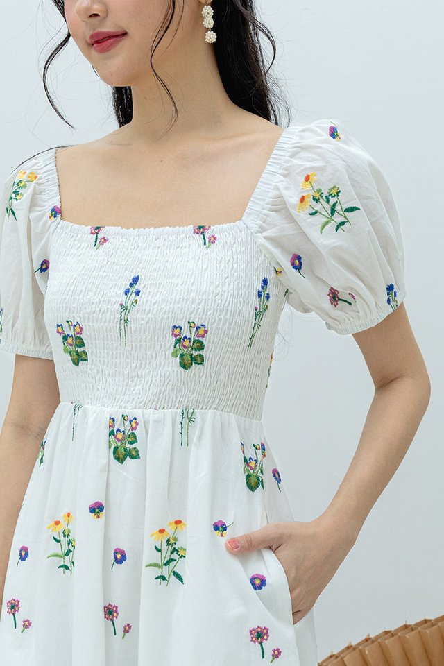 Wildflower Embroidery Dream Dress in White