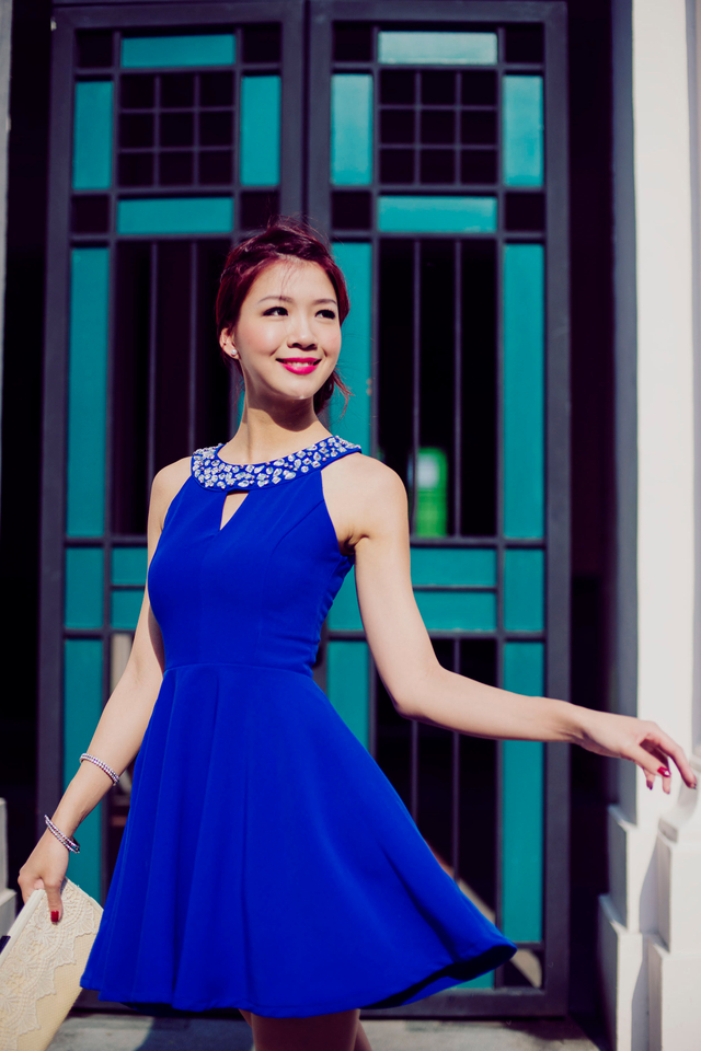 Bejeweled Dress in Cobalt Blue