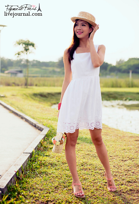 Eyelet Flutters Embroidery Dress in White