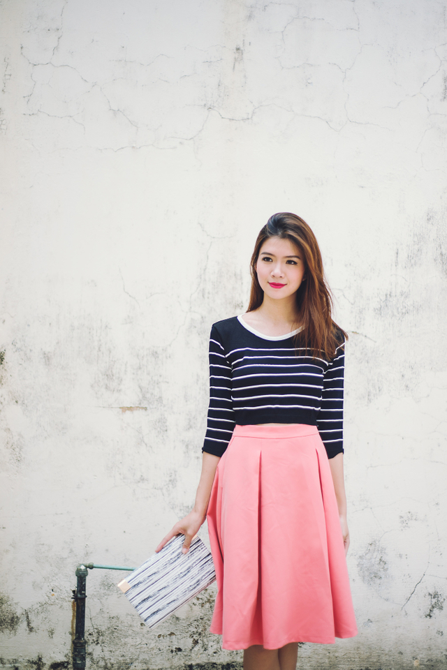 Caitlyn Striped Knit Top in Black