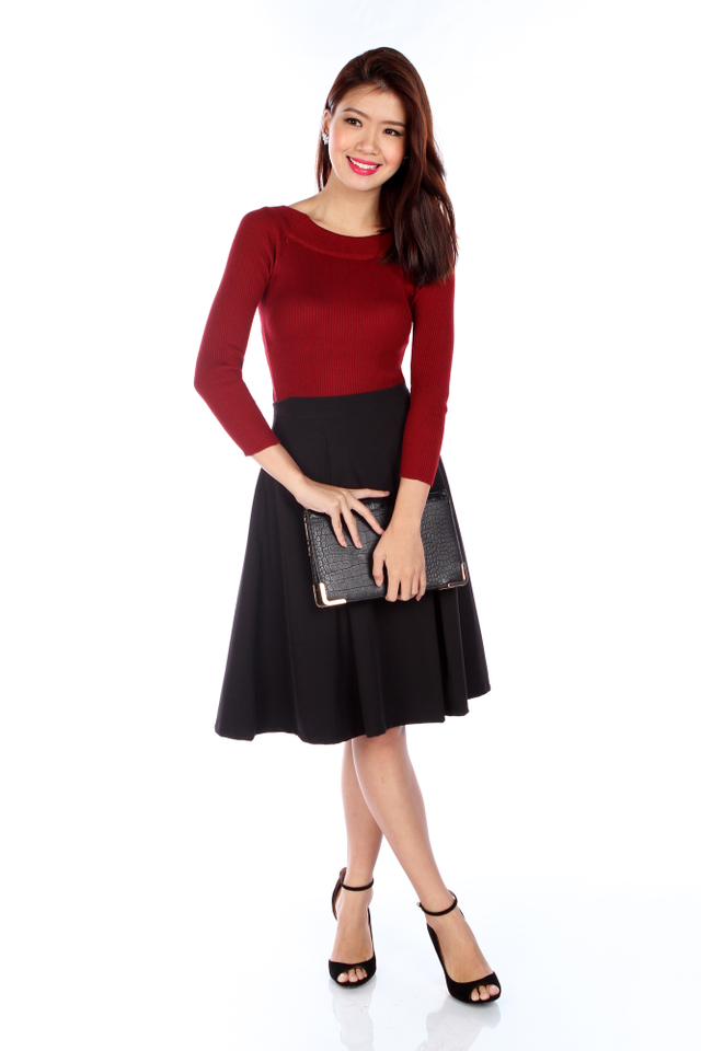 Heather Basic Knit Top in Wine Red