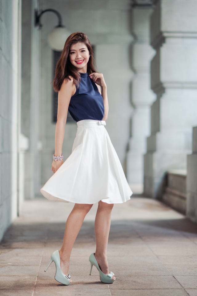 Maryann Bow Midi Skirt in White