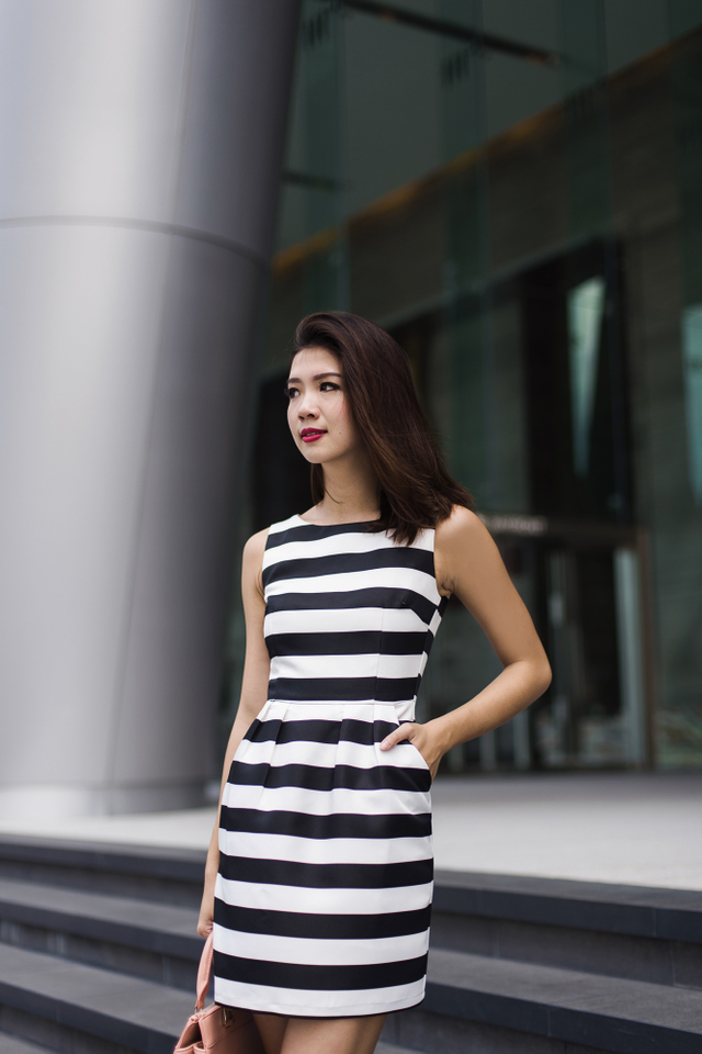 Corporate Beauty Dress in Bold Stripes