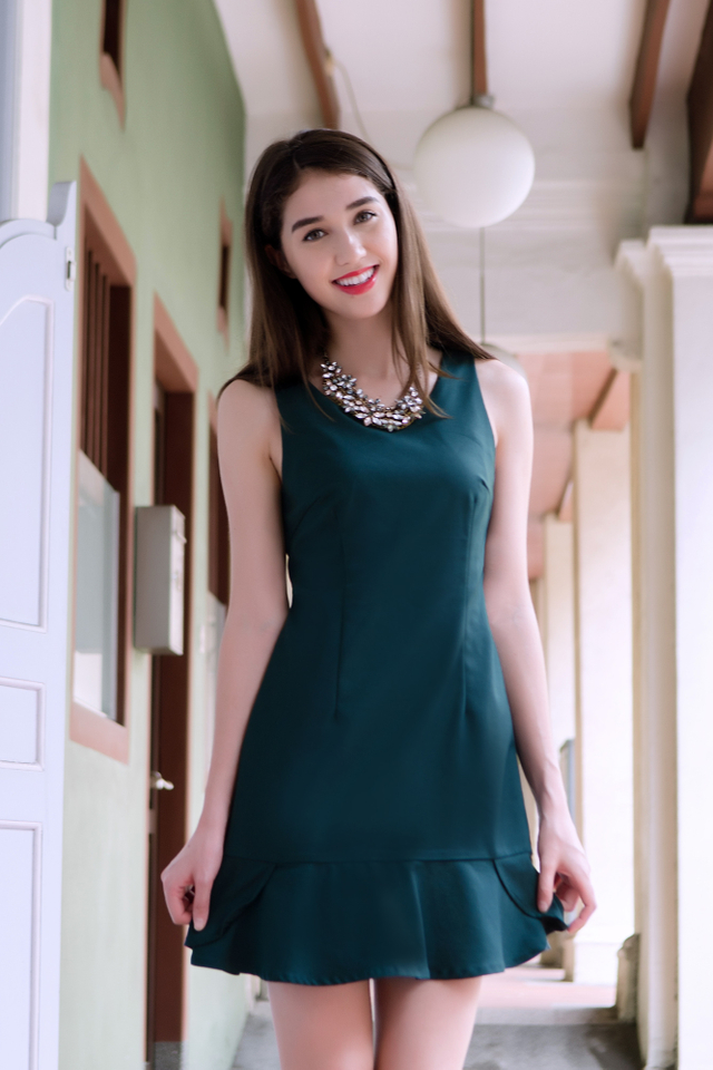 Hailey Trumpet Dress in Forest Green