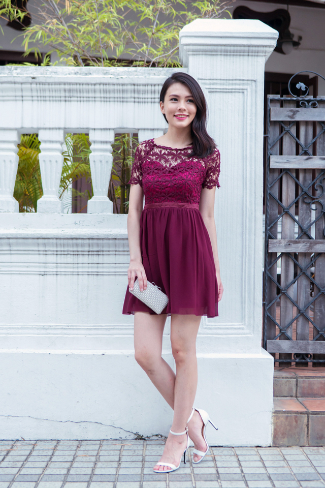 Petunia Crochet Dress in Wine