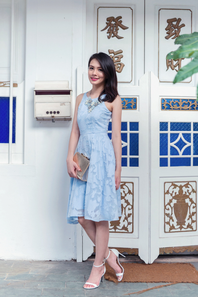 Blooming Lace Midi Dress in Sky