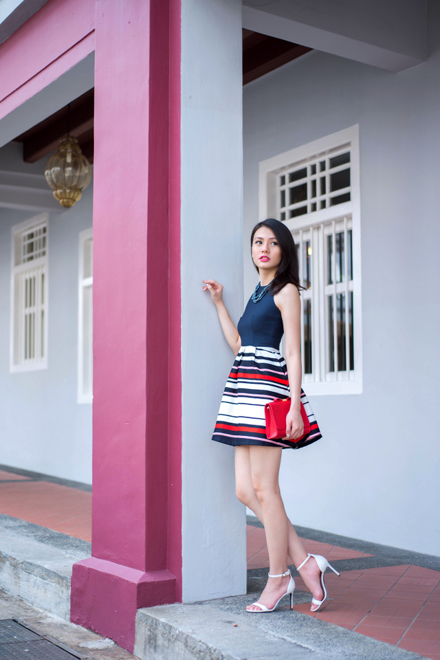 Adelia Dress in Fortune Red Stripes