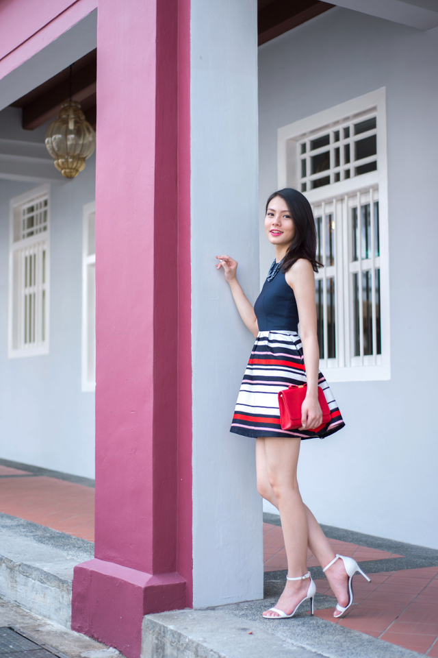 Adelia Dress in Fortune Red Stripes