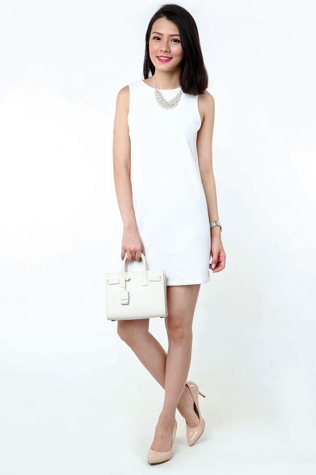 Simple Perfection Textured Shift Dress in White