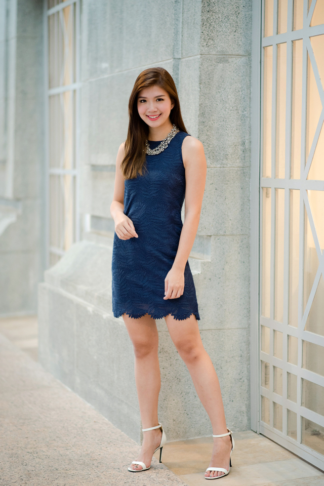 Lace Mademoiselle Shift Dress in Navy