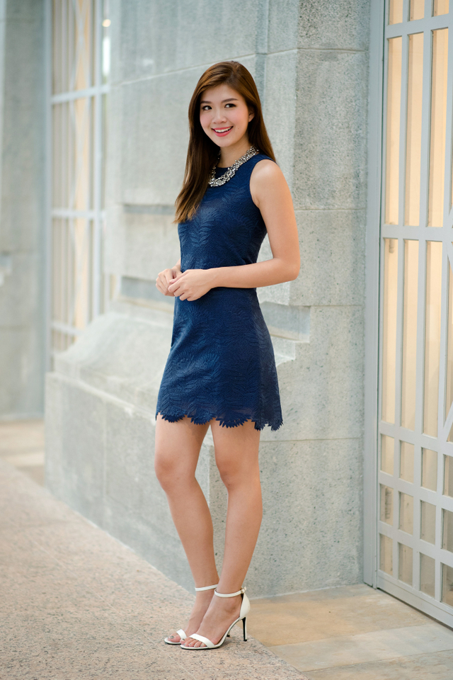 Lace Mademoiselle Shift Dress in Navy