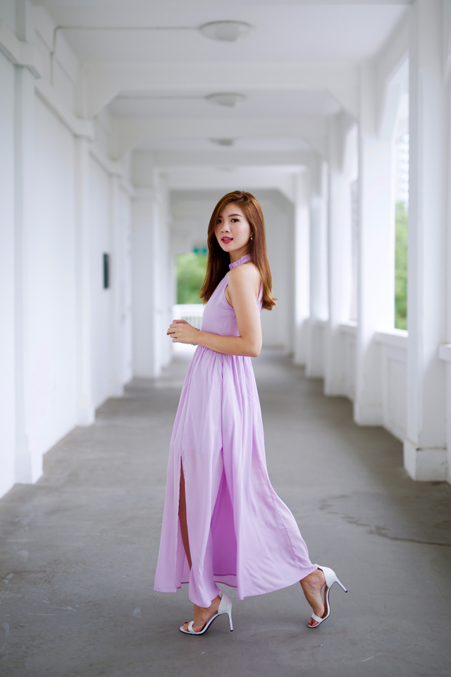 Penelope High Neck Maxi Dress in Lilac