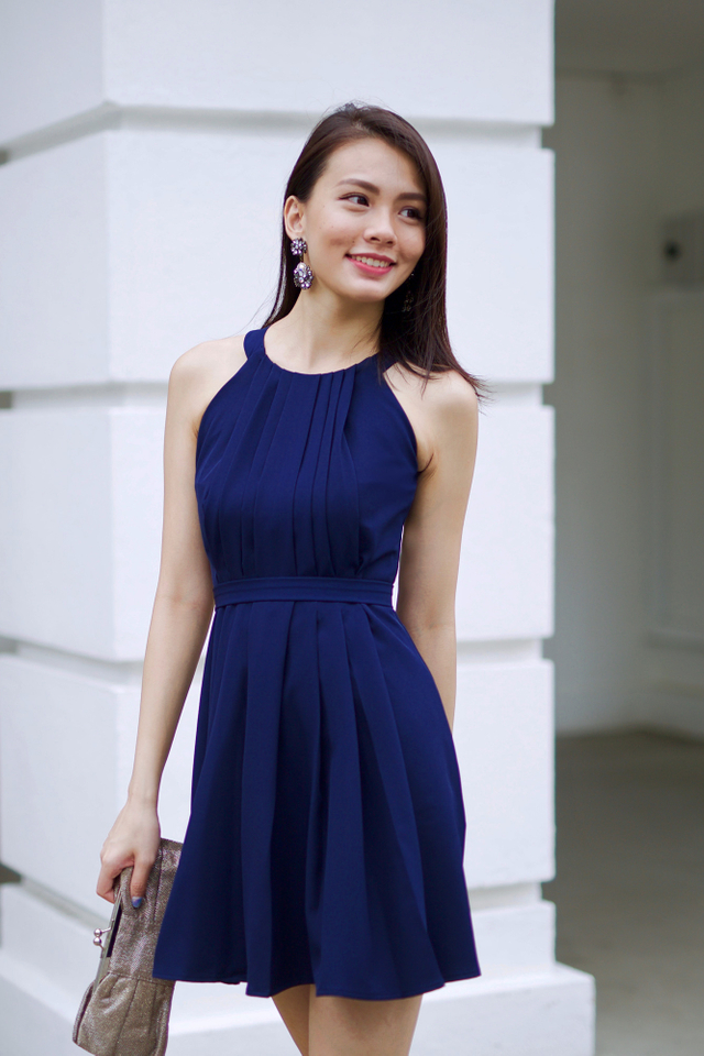 Pleated Perfection Dress in Navy