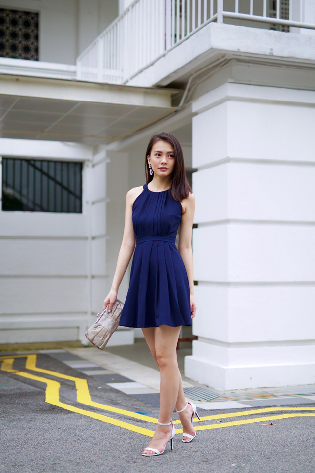 Pleated Perfection Dress in Navy