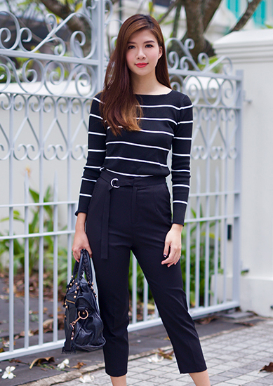 Clare Stripes Top in Black