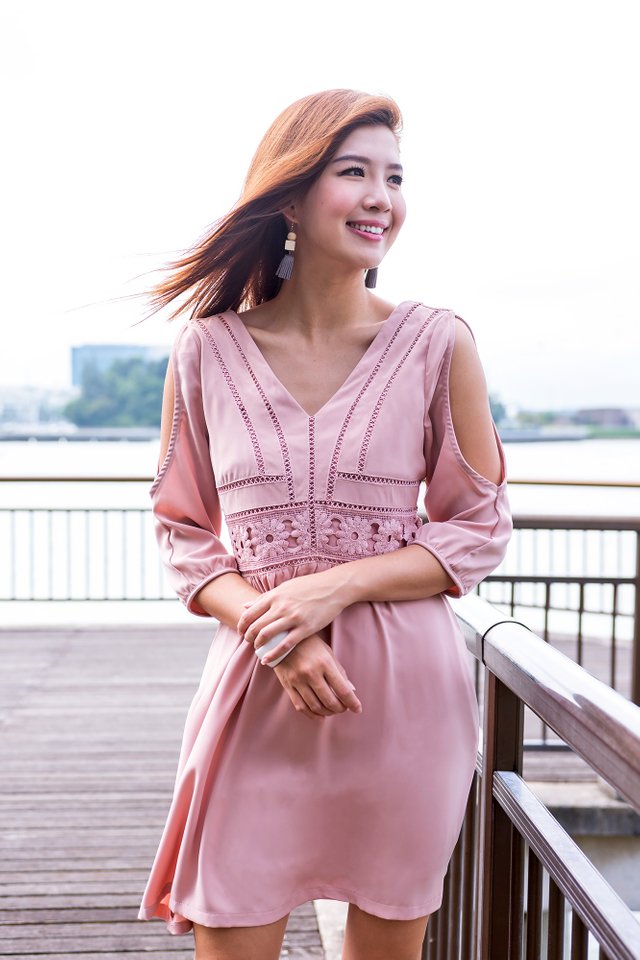 Leia Cold Shoulders Dress in Nude Pink