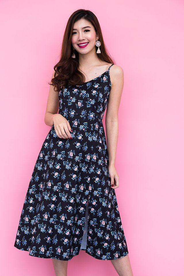 Picture Perfect Midi Dress in Navy Florals