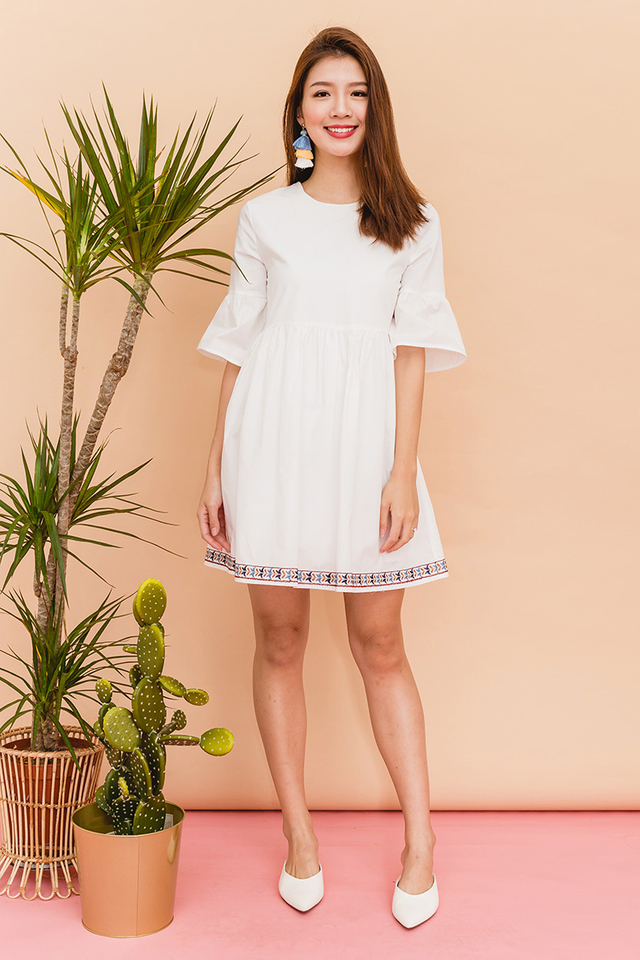 Myla Embroidery Babydoll Dress in White