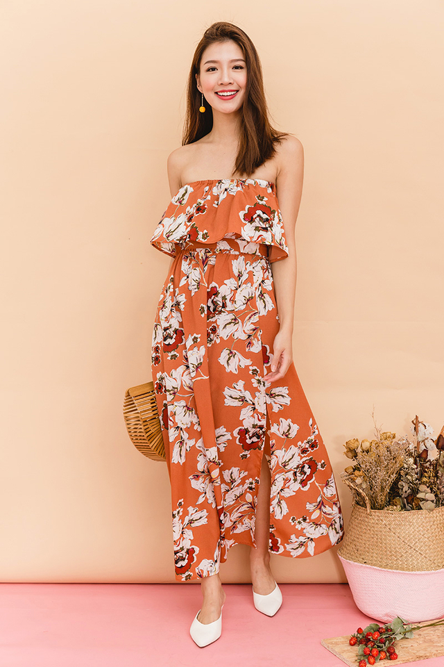 Trisha Beach Romance Maxi Dress in Rust Florals
