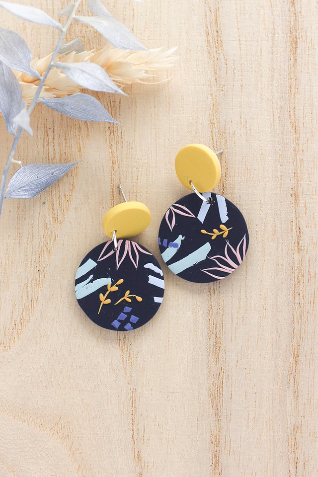 Tuileries Round Dangles in Midnight Blue (Yellow)
