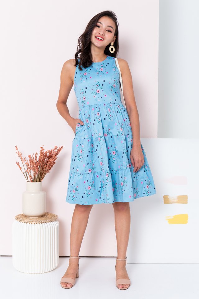 Floral Provence Dress in Maya Blue