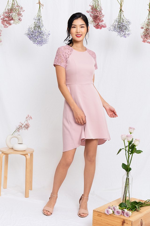 Precious Moments Lace Sleeved Dress in Pink