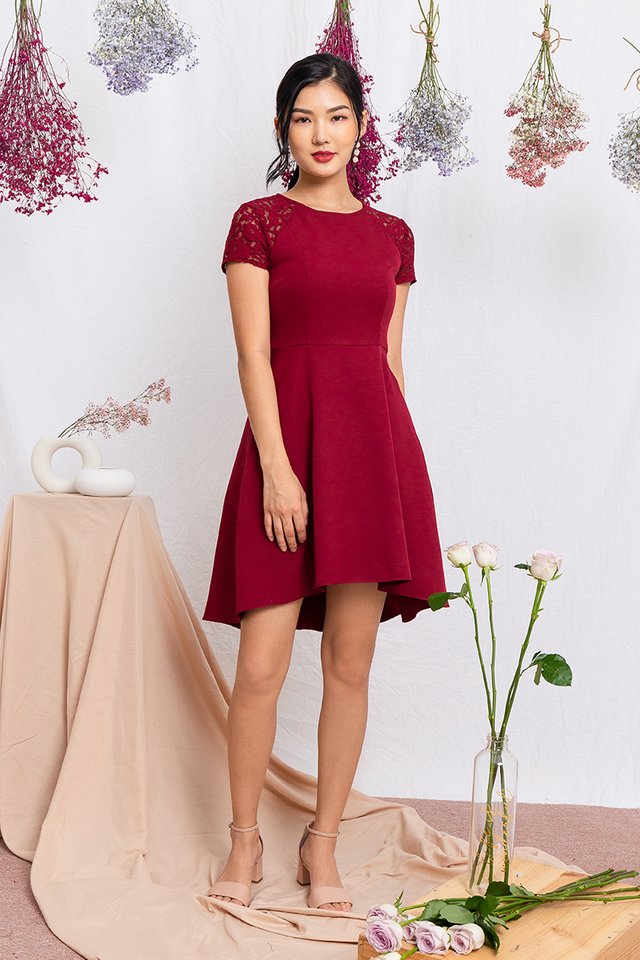 Precious Moments Lace Sleeved Dress in Wineberry