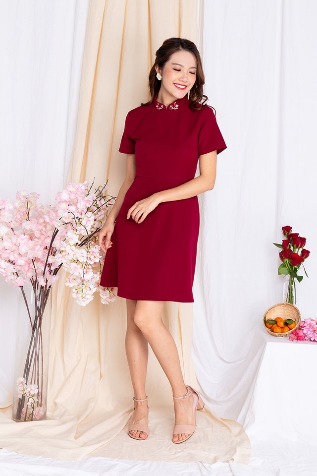Lucky Charm Goldfish Fit and Flare Dress in Red