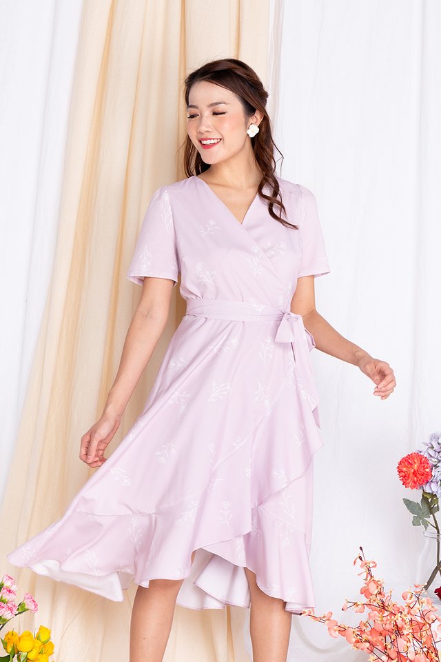Springtime Soiree Wrap Midi Dress in Lavender