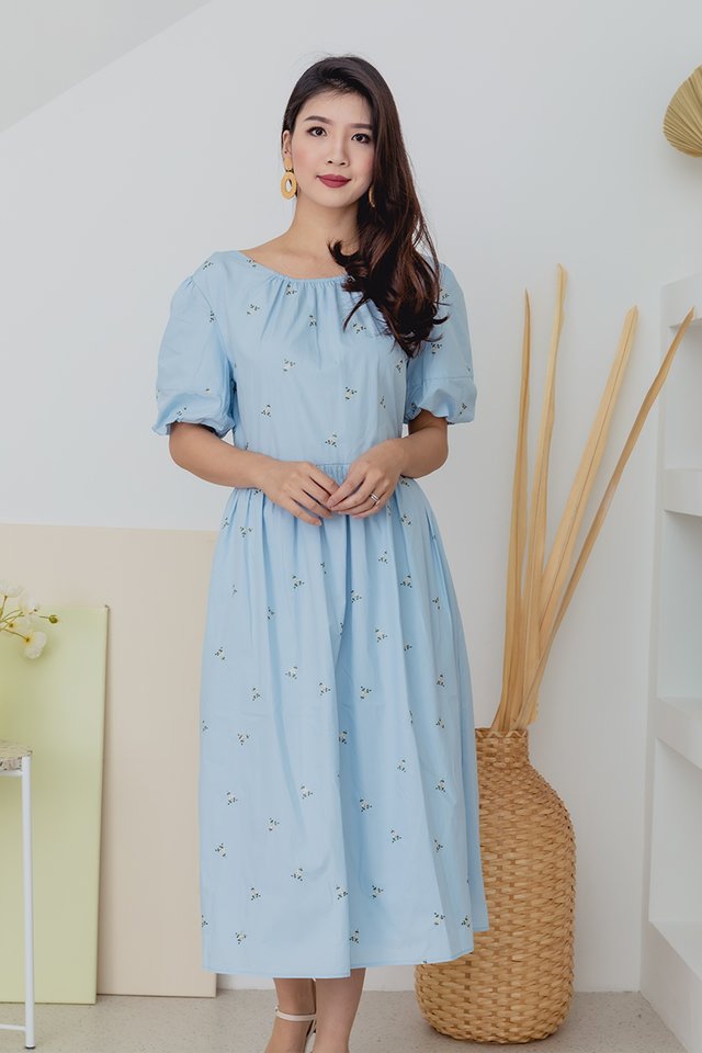 Ethereal Embroidery Dress in Sky Blue