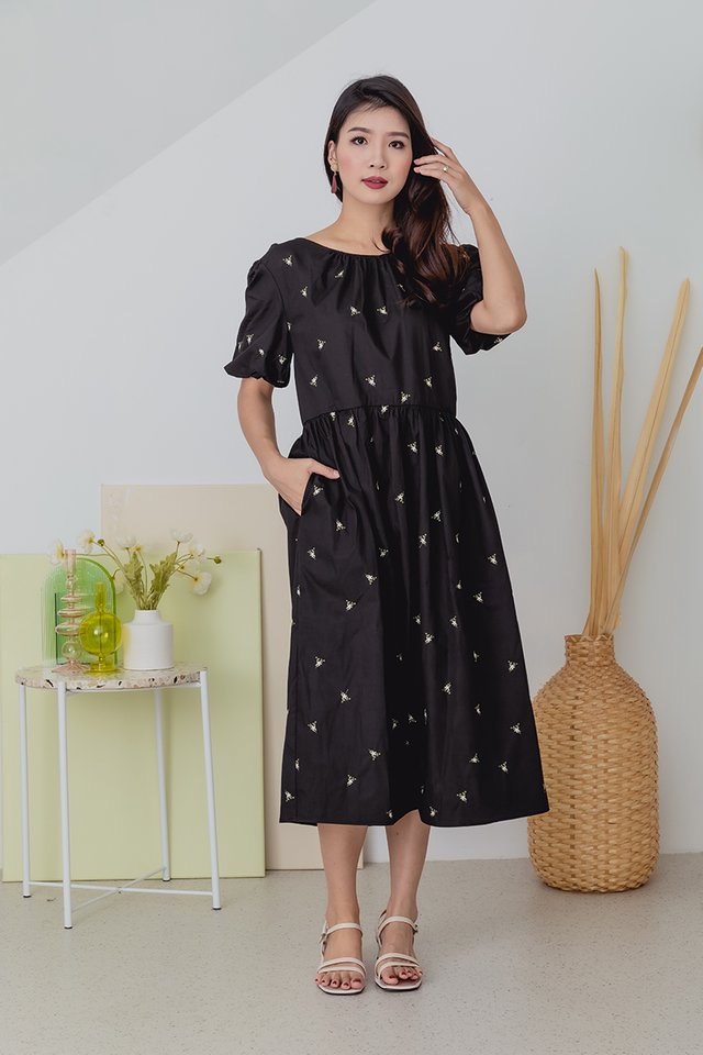 Ethereal Embroidery Dress in Black