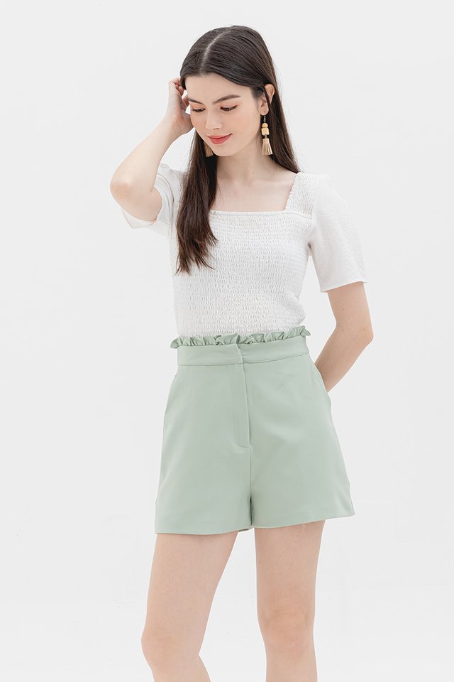 Cafe Date Frills Shorts in Sage