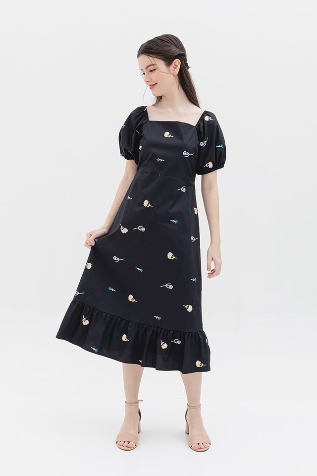 Felicity Embroidery Dress in Black